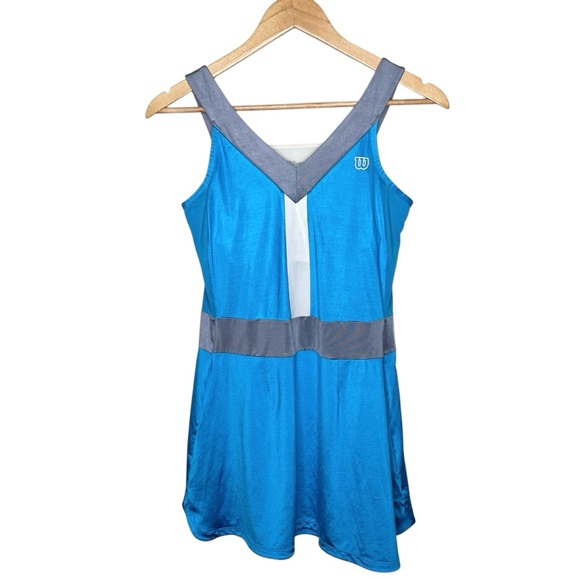 Wilson Blue White Gray Shelf Bra Tennis Dress - Picture 4 of 14